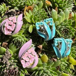 1960's Lisner 2 Pairs of Spring Florals Lucite and Enamel Earrings